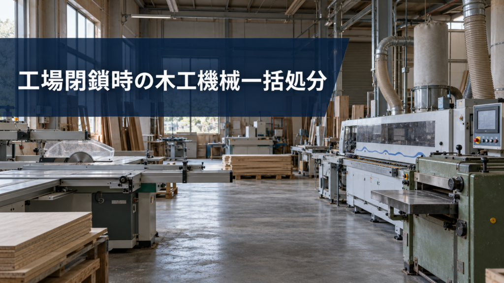 工場閉鎖時の木工機械一括処分のイメージ