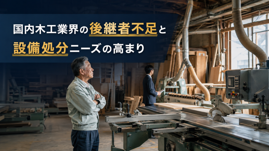 国内木工業界の後継者不足と設備処分ニーズのイメージ